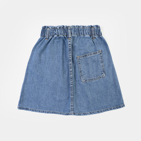 Girls Denim rigid Skirt Flower-Light Blue