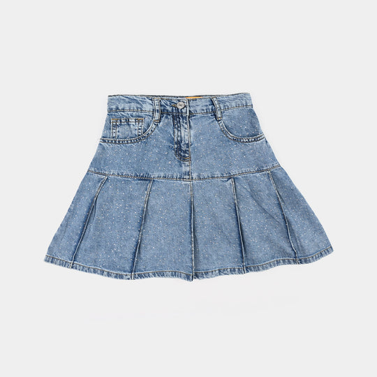 Girls Denim rigid Skirt Pearls-L.Blue