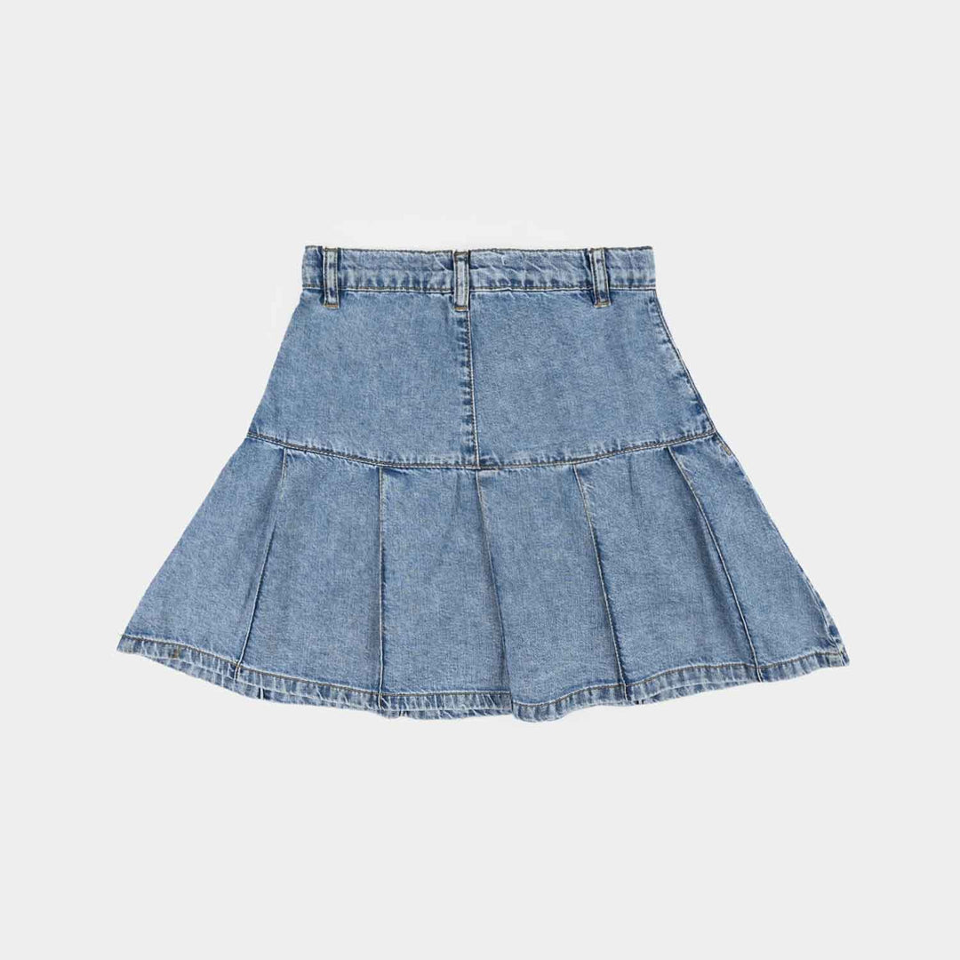 Girls Denim rigid Skirt Pearls-L.Blue