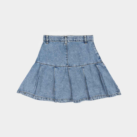 Girls Denim rigid Skirt Pearls-L.Blue