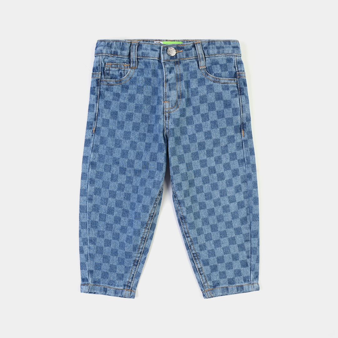 Infant Boys Denim rigid Pant Laser Print-Mid Blue