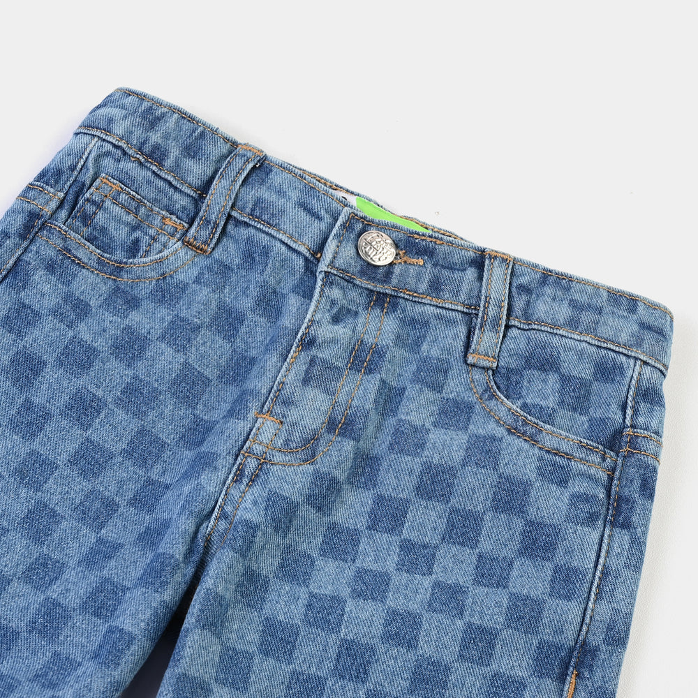 Infant Boys Denim rigid Pant Laser Print-Mid Blue