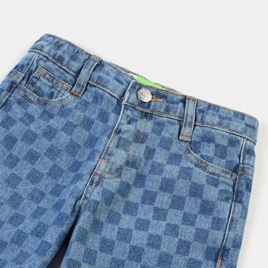 Infant Boys Denim rigid Pant Laser Print-Mid Blue