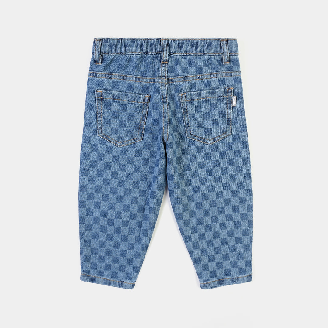 Infant Boys Denim rigid Pant Laser Print-Mid Blue