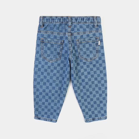 Infant Boys Denim rigid Pant Laser Print-Mid Blue