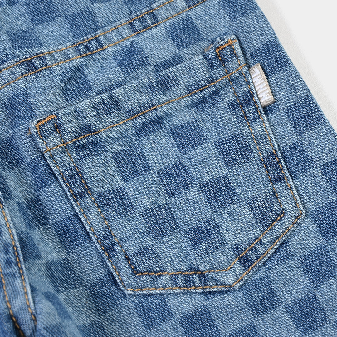 Infant Boys Denim rigid Pant Laser Print-Mid Blue