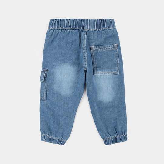 Infant Boys Denim rigid Pant Cargo Style-Mid Blue