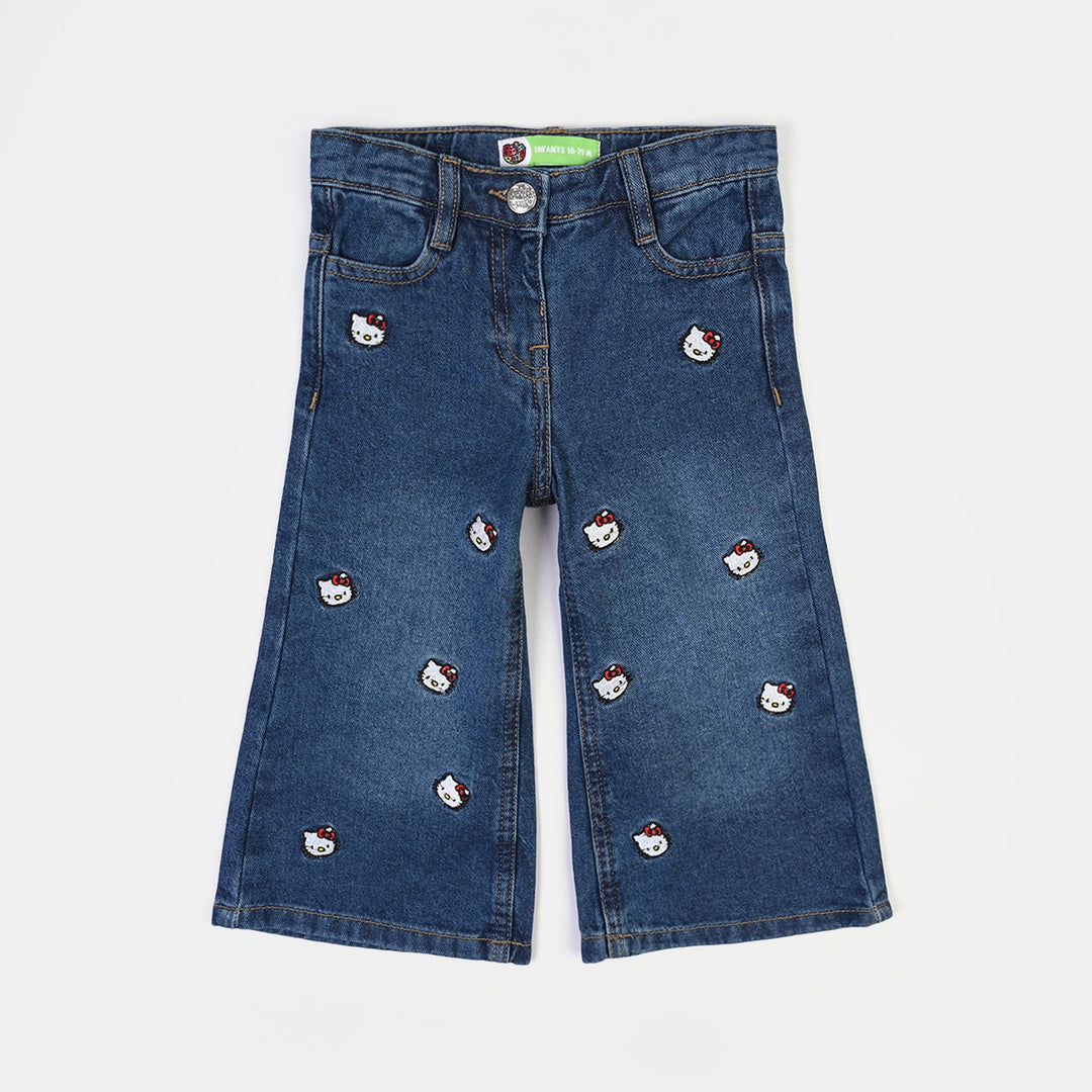 Infant Girls Denim Stretch Pant All Over Kitty-Mid Blue