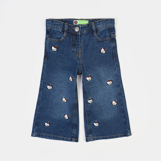 Infant Girls Denim Stretch Pant All Over Kitty-Mid Blue