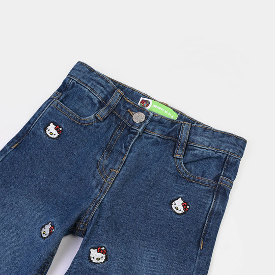 Infant Girls Denim Stretch Pant All Over Kitty-Mid Blue