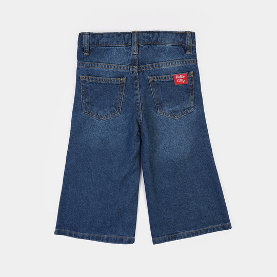 Infant Girls Denim Stretch Pant All Over Kitty-Mid Blue
