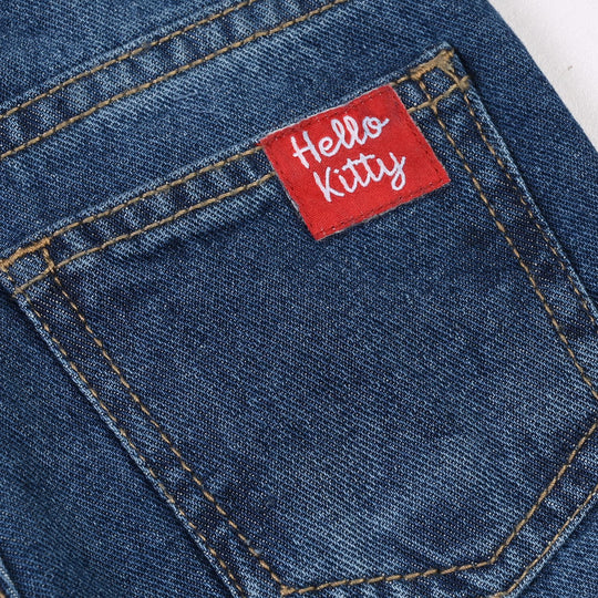 Infant Girls Denim Stretch Pant All Over Kitty-Mid Blue