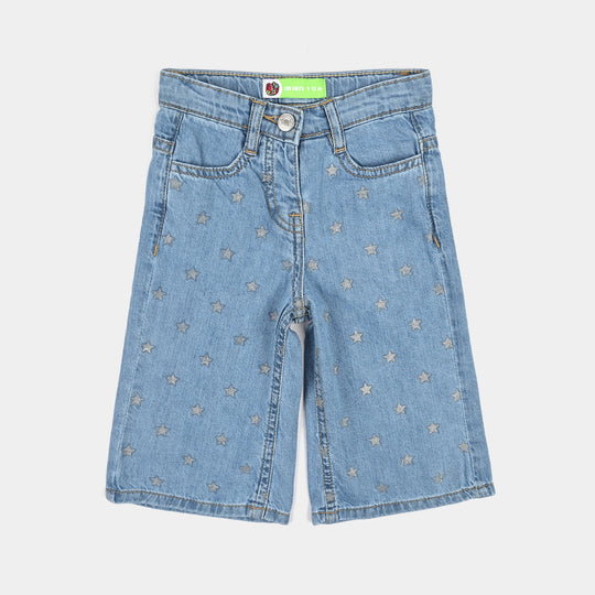 Infant Girls Denim Stretch Pant Glitter Star-D.Blue