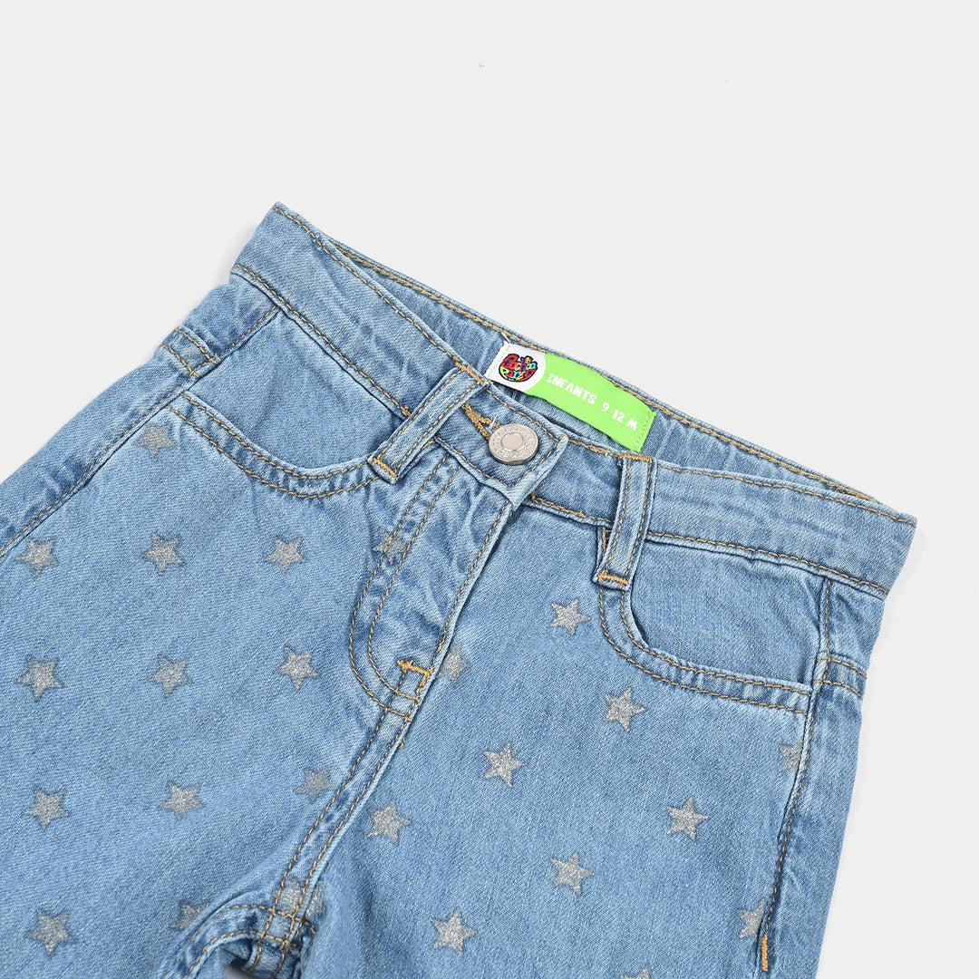Infant Girls Denim Stretch Pant Glitter Star-D.Blue