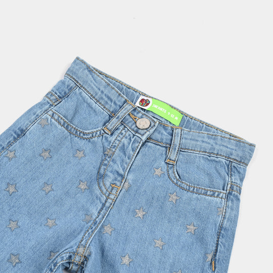 Infant Girls Denim Stretch Pant Glitter Star-D.Blue