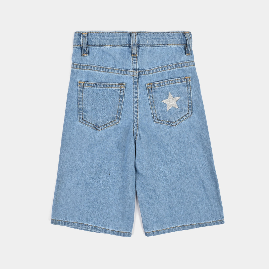 Infant Girls Denim Stretch Pant Glitter Star-D.Blue
