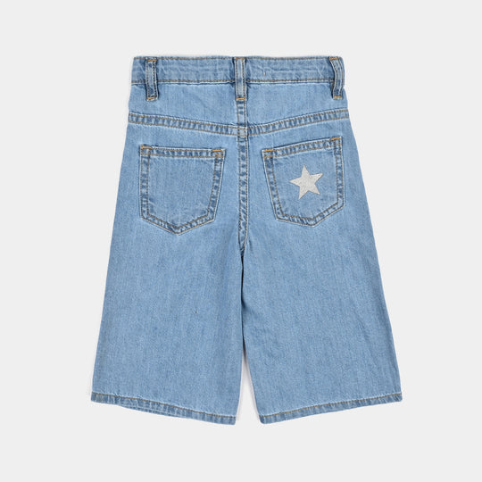 Infant Girls Denim Stretch Pant Glitter Star-D.Blue