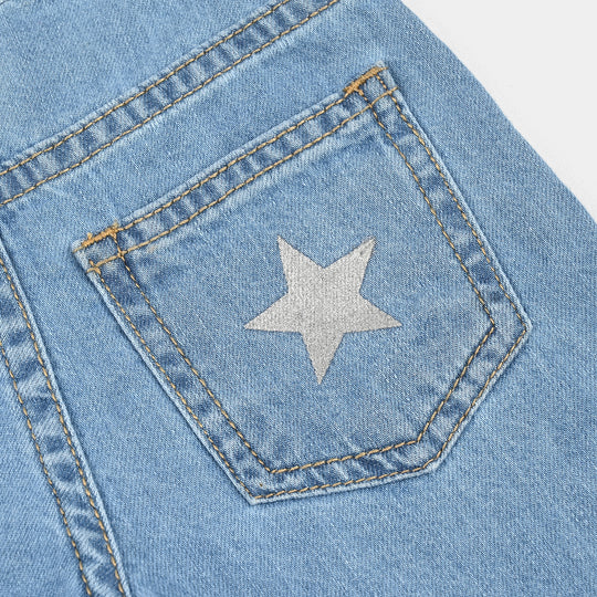 Infant Girls Denim Stretch Pant Glitter Star-D.Blue
