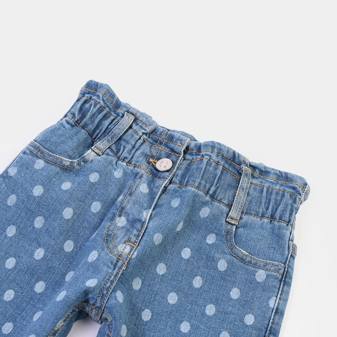 Infant Girls Denim Stretch Pant Polka Dot-Light Blue