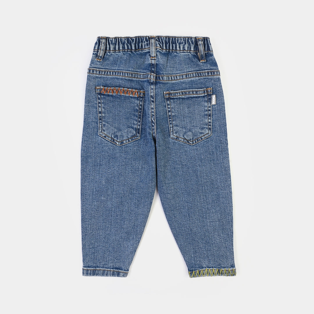 Infant Girls Denim Stretch Pant Pocket Emb-Mid Blue