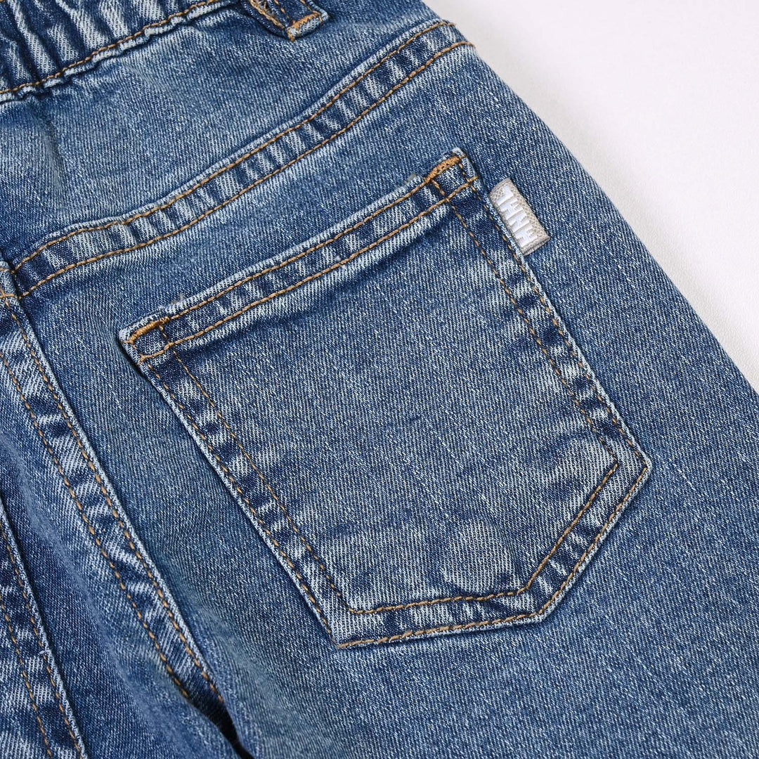 Infant Girls Denim Stretch Pant Pocket Emb-Mid Blue