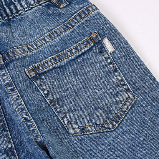 Infant Girls Denim Stretch Pant Pocket Emb-Mid Blue