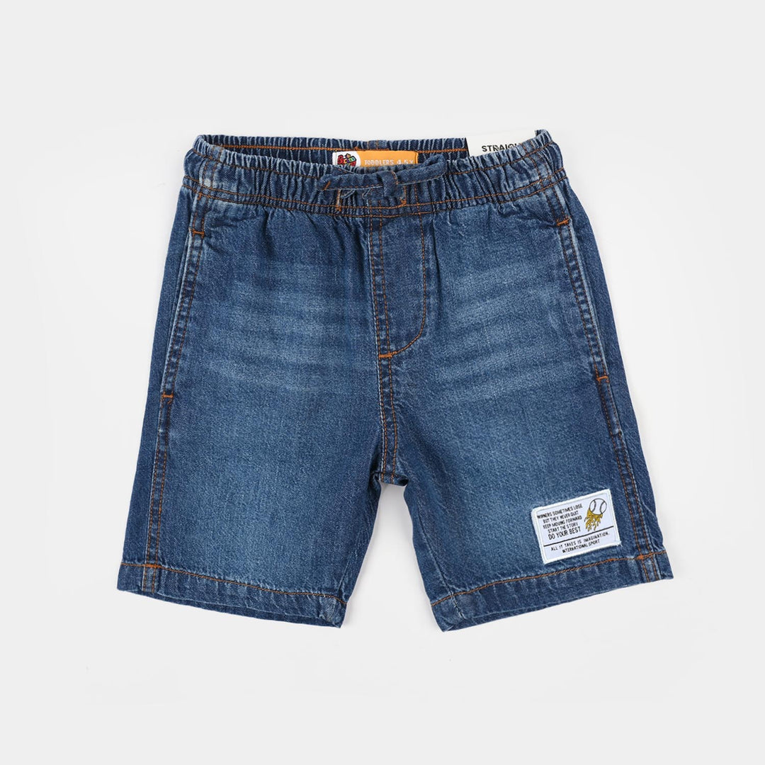 Boys Rigid Denim Patch Detail Shorts Winner – Mid Blue