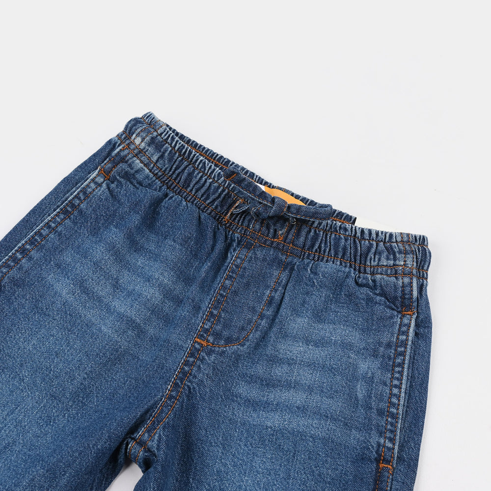 Boys Rigid Denim Patch Detail Shorts Winner – Mid Blue