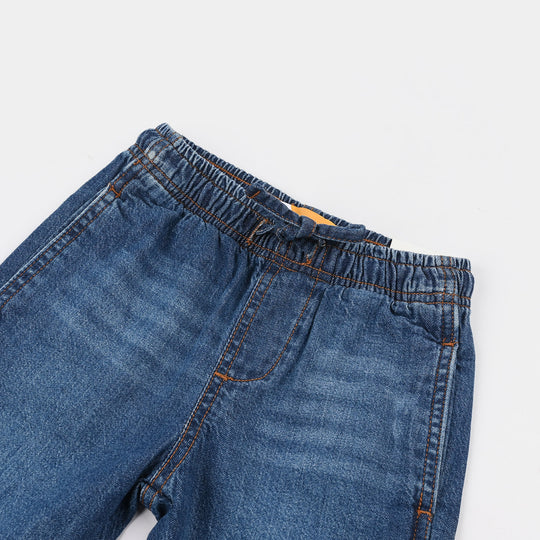 Boys Rigid Denim Patch Detail Shorts Winner – Mid Blue