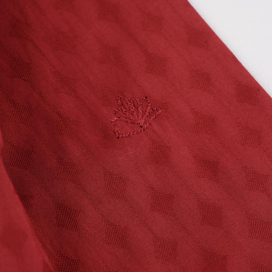 Infant Boys Cotton Jacquard Kurta Pajama (Chin Boti) - Red