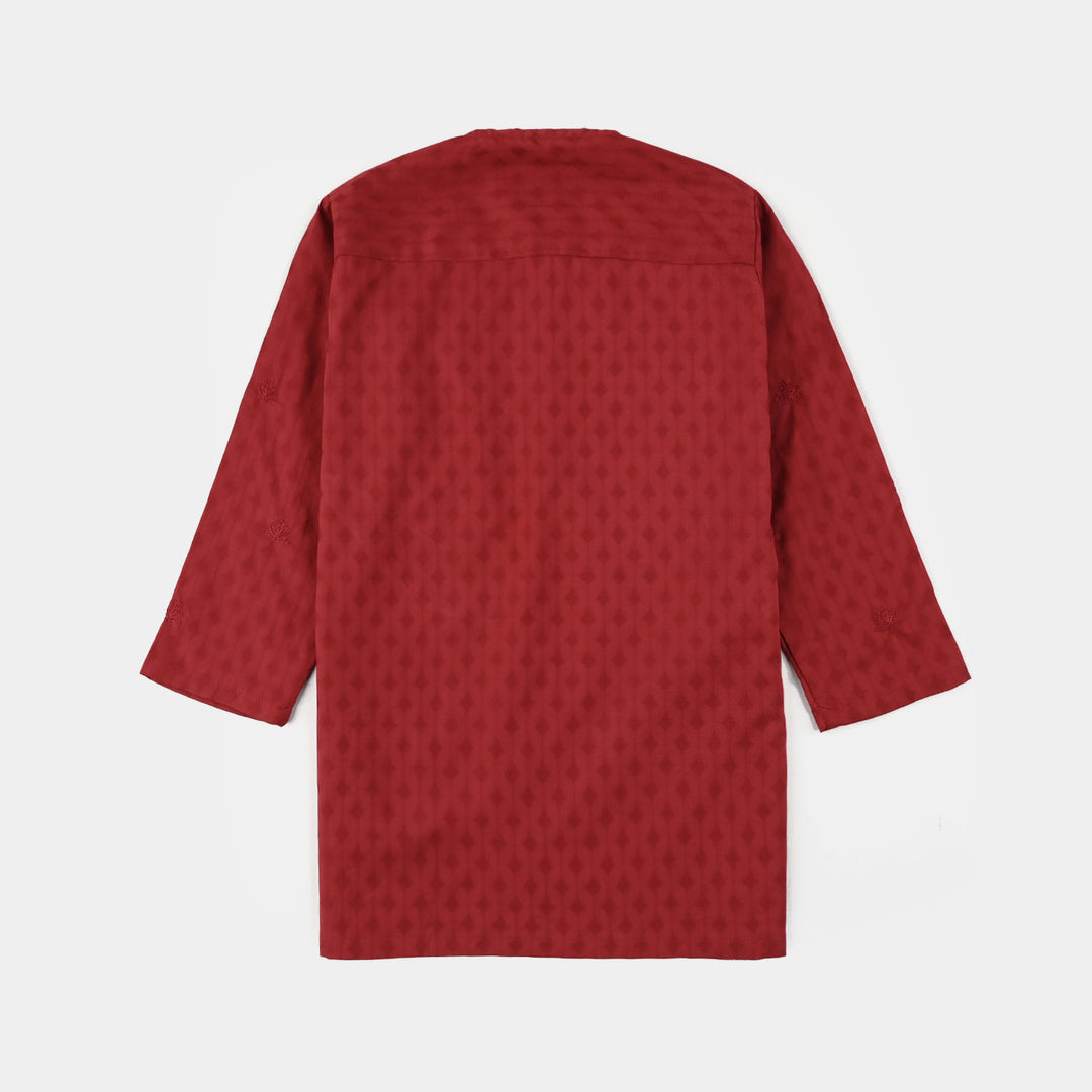 Infant Boys Cotton Jacquard Kurta Pajama (Chin Boti) - Red