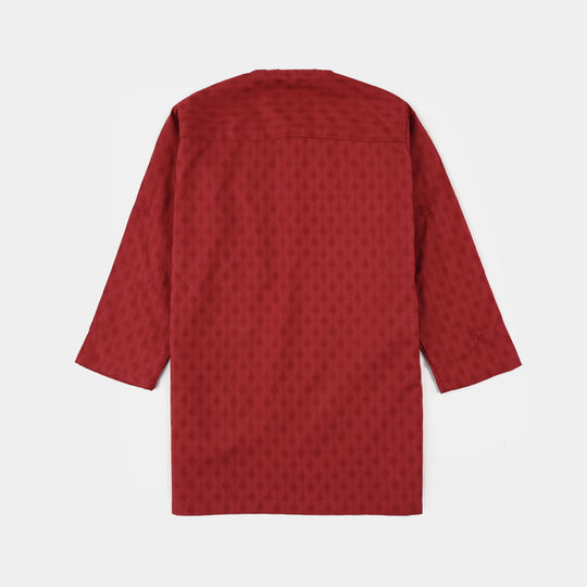 Infant Boys Cotton Jacquard Kurta Pajama (Chin Boti) - Red