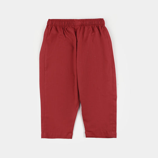 Infant Boys Cotton Jacquard Kurta Pajama (Chin Boti) - Red