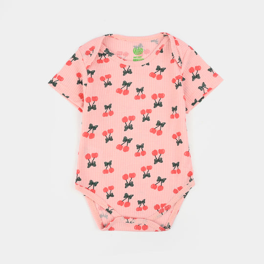 Infant Girls Cotton Romper (Cherry) - Pink