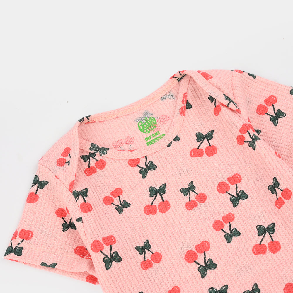 Infant Girls Cotton Romper (Cherry) - Pink