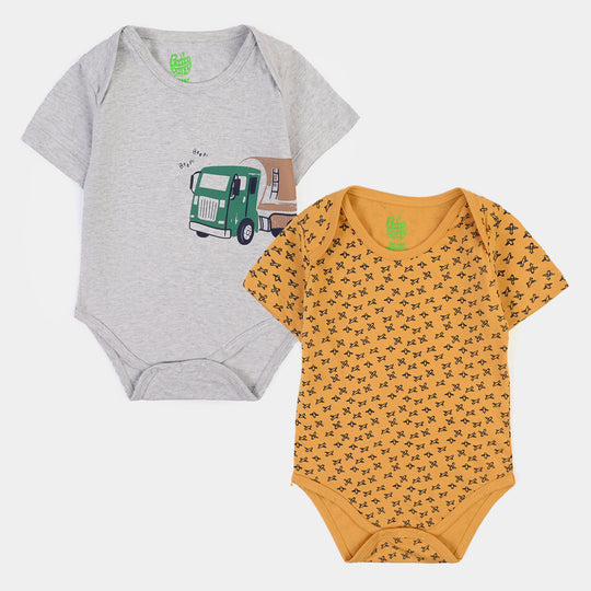 Infant Boys Cotton Jersey New Ride Romper Set-Yellow.Grey