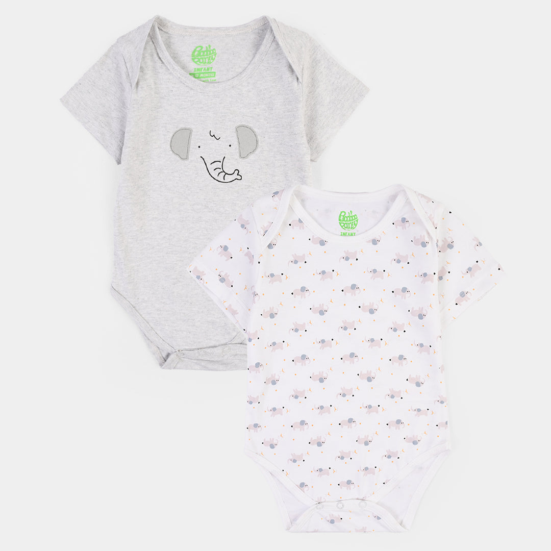 Infant Boys Jersey/Terry Elephant Romper Set-White/Grey