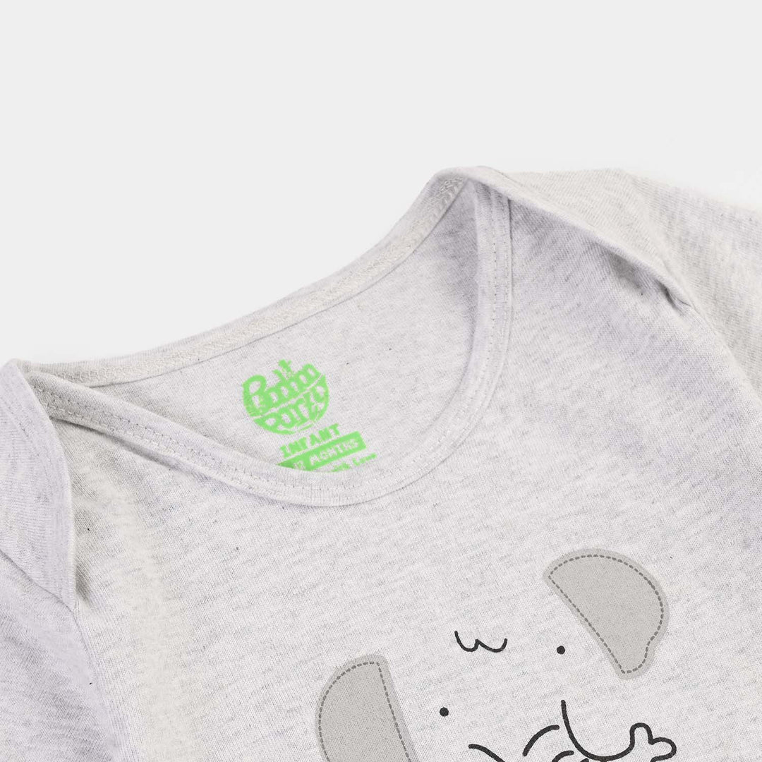 Infant Boys Jersey/Terry Elephant Romper Set-White/Grey