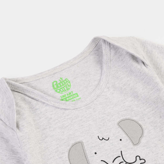 Infant Boys Jersey/Terry Elephant Romper Set-White/Grey