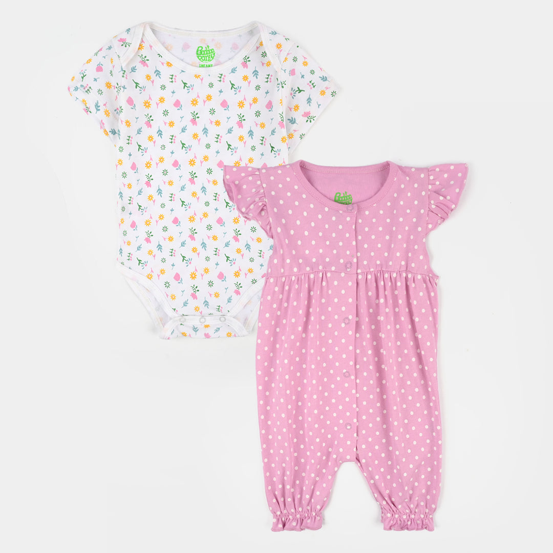 Infant Girls Jersey/Terry Bloom In The Garden Romper Set-White.Purple