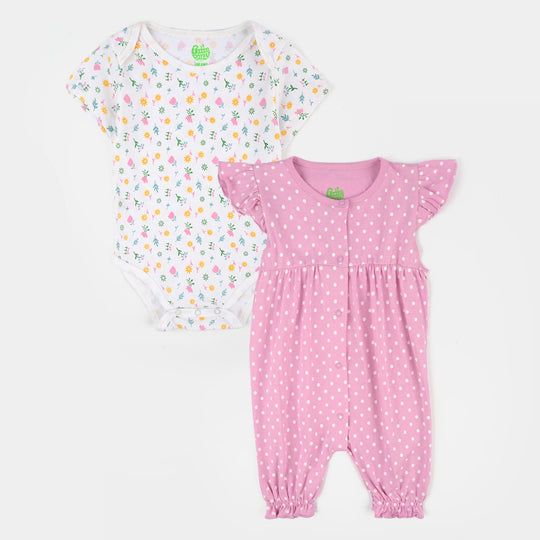 Infant Girls Jersey/Terry Bloom In The Garden Romper Set-White.Purple