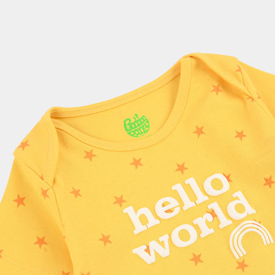 Infant Unisex Cotton Romper (Hello World) - Yellow