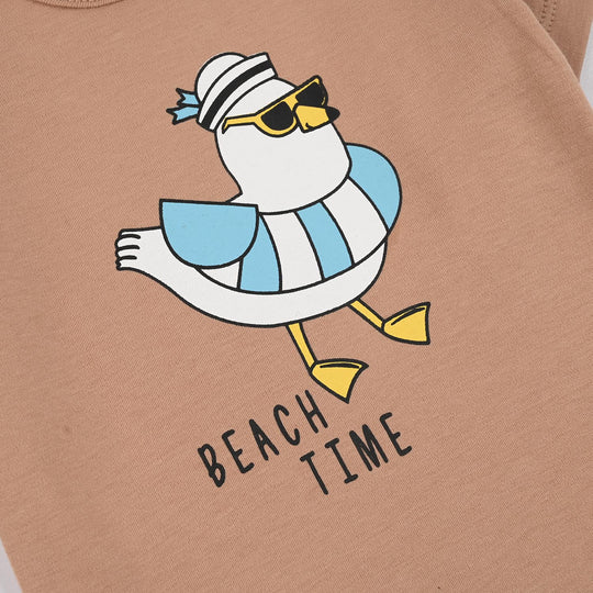 Infant Unisex Cotton Interlock Romper (Beach Time) - Brown