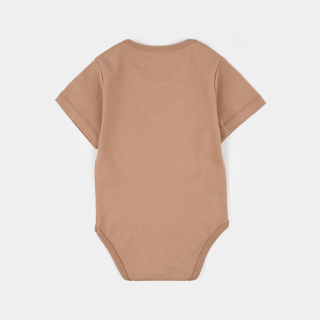 Infant Unisex Cotton Interlock Romper (Beach Time) - Brown