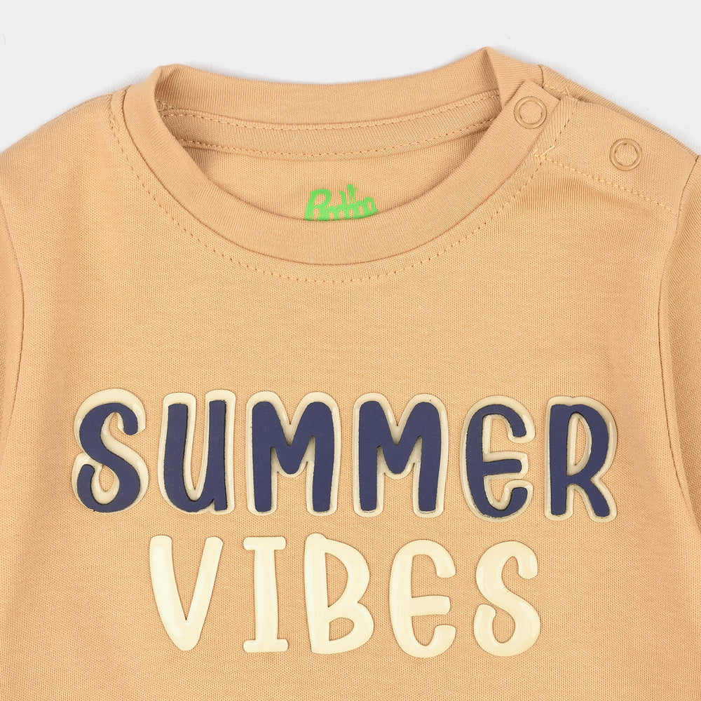 Infant Boys Cotton Interlock Romper SUMMER VIBES-BROWN