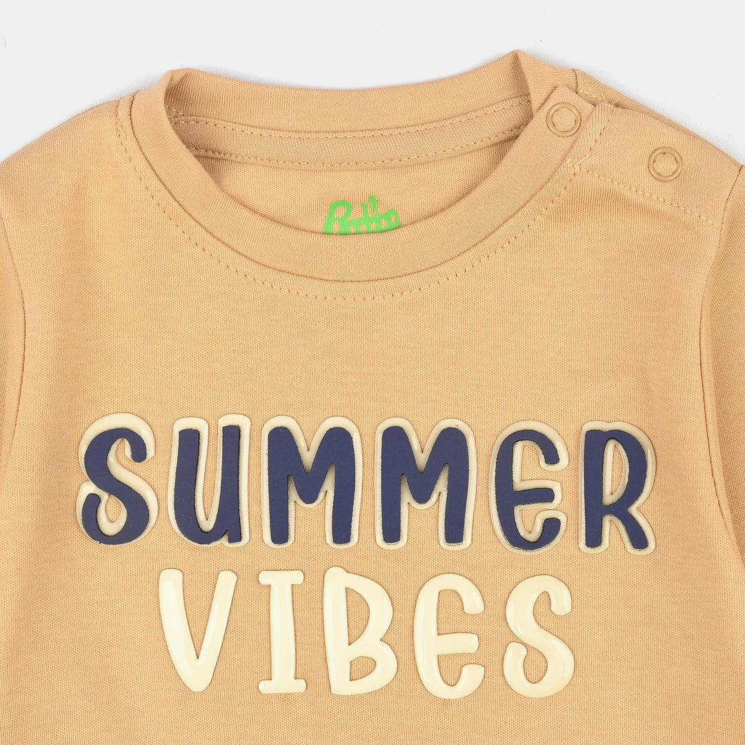 Infant Boys Cotton Interlock Romper SUMMER VIBES-BROWN