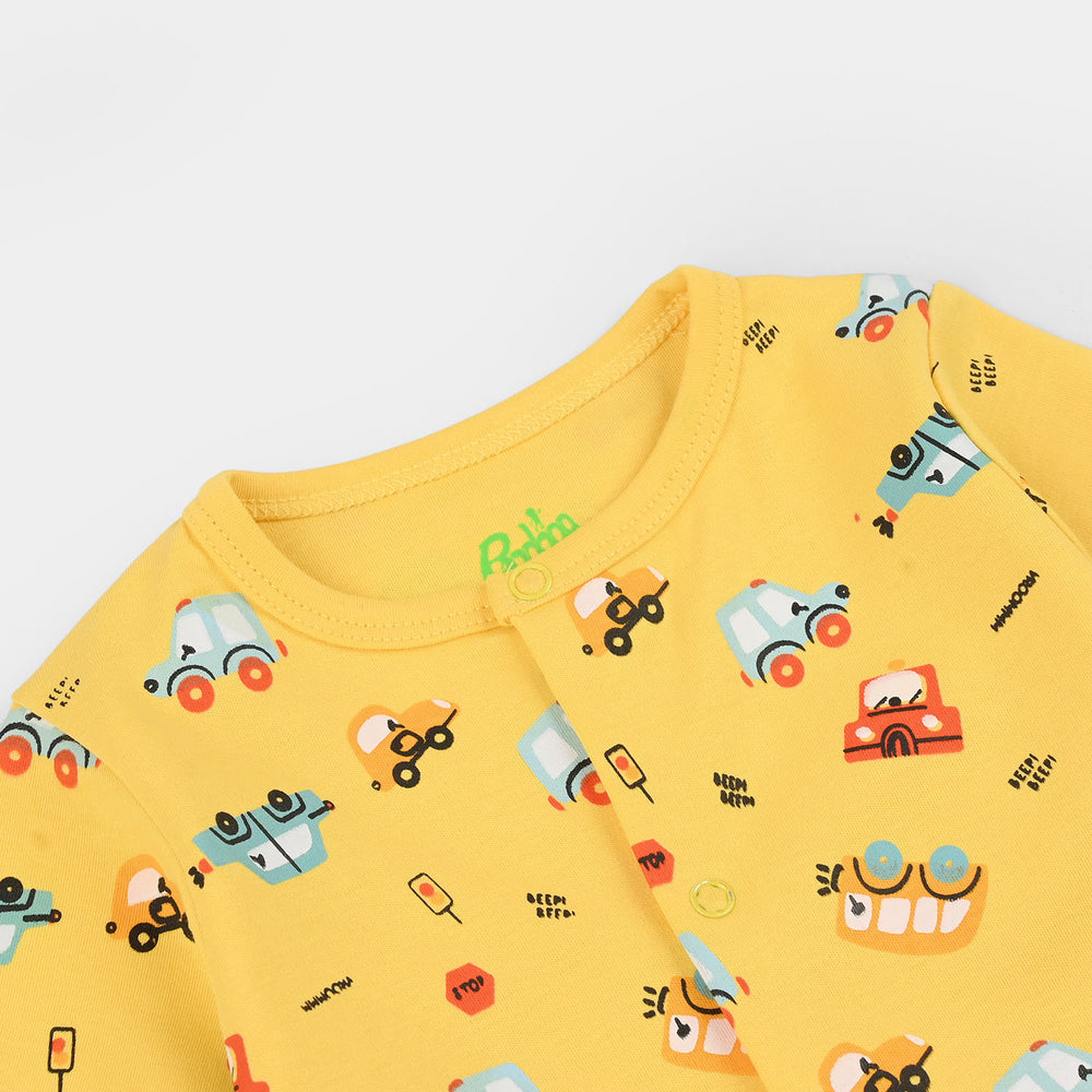 Infant Boys Cotton Interlock Romper CARS-YELLOW