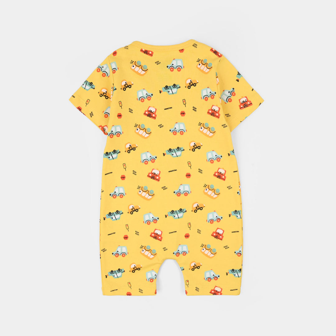 Infant Boys Cotton Interlock Romper CARS-YELLOW