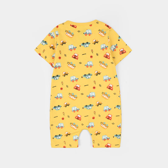 Infant Boys Cotton Interlock Romper CARS-YELLOW