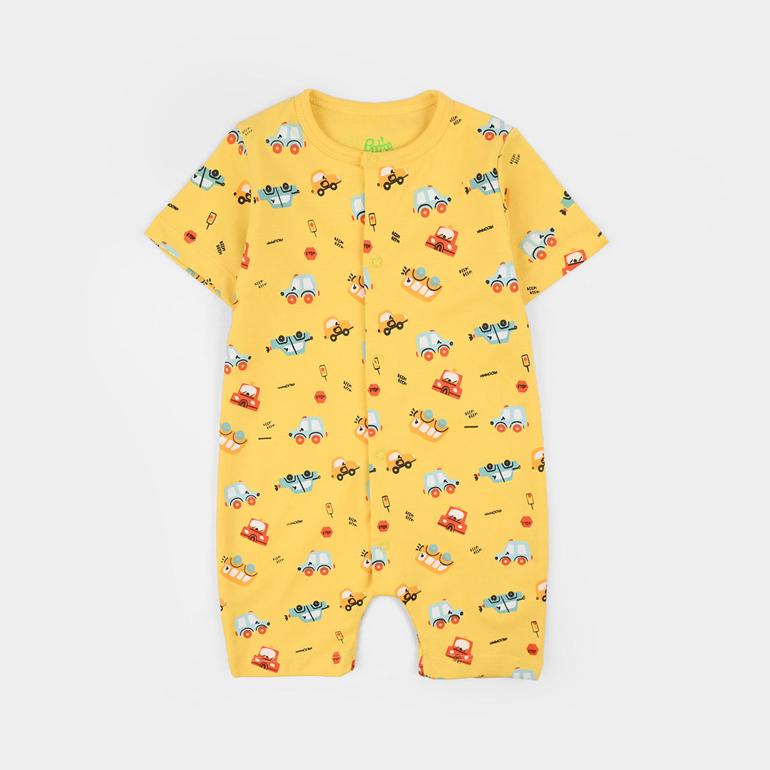 Infant Boys Cotton Interlock Romper CARS-YELLOW